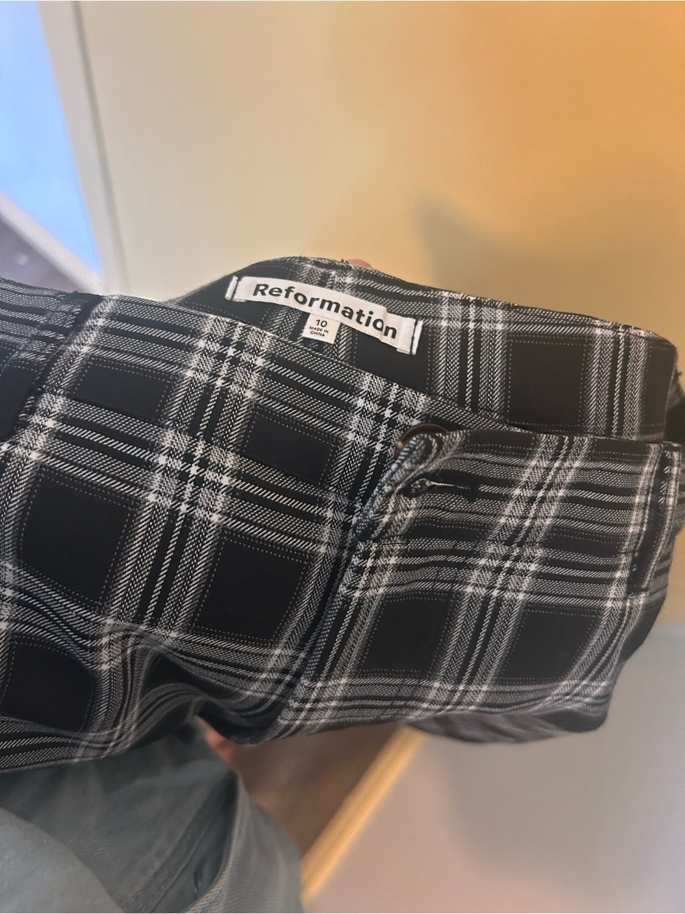 Reformation Black Plaid Pants